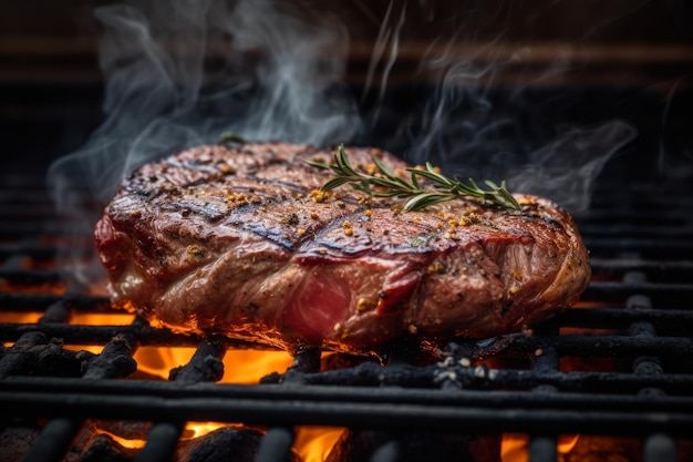 Steak de viande grillée juteuse sur le gril générative ai