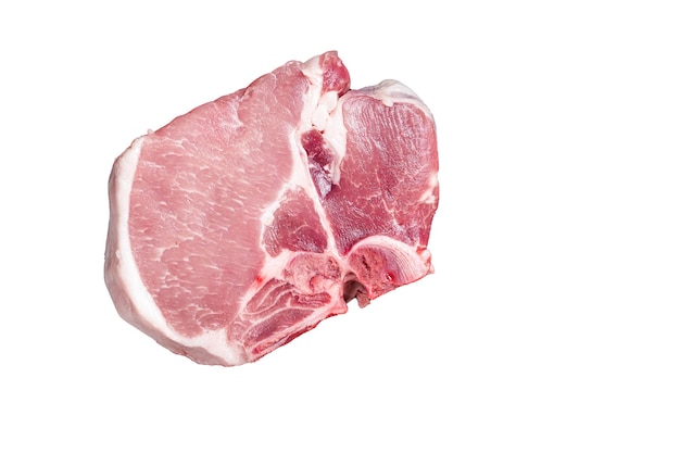 Steak de viande hachée de porc cru non cuit sur le gril isolé sur fond blanc