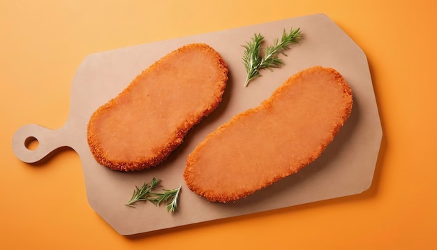 Steak de viande panée de Wiener Schnitzel au fond orange