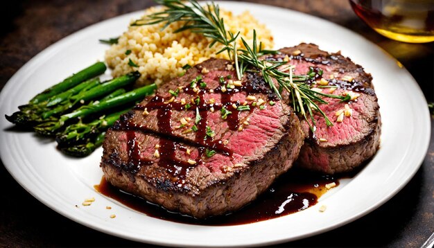 Steaks de bœuf avec des asperges et du vinaigre balsamique