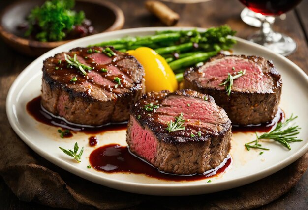 Steaks de bœuf avec des asperges et du vinaigre balsamique