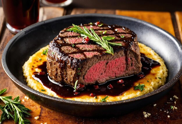 Steaks de bœuf avec des asperges et du vinaigre balsamique