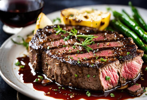 Steaks de bœuf avec des asperges et du vinaigre balsamique