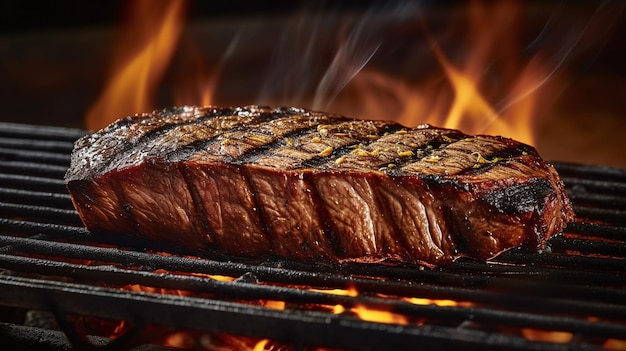 Steaks de boeuf sur le gril avec des flammes Generative Ai