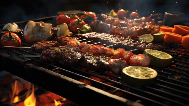 Photo steaks de bœuf sur le gril avec des flammes