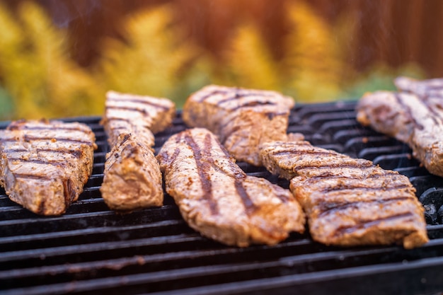 Steaks de boeuf juteux rôtis sur un barbecue