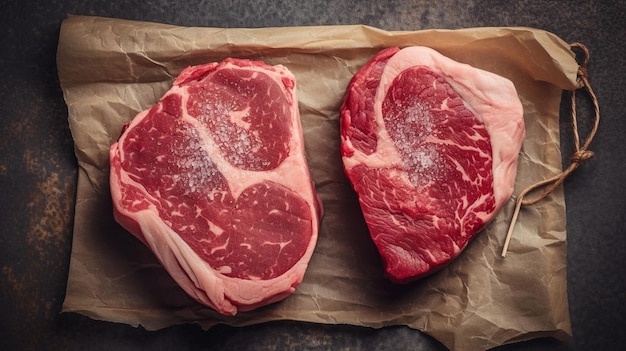 Steaks de côtes de bœuf crues et séchées en forme de cœur cote de boeu