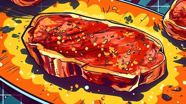 Steaks grillés juteux Concept fantastique Peinture d'illustration