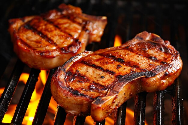 Steaks de porc ou de bœuf grillés au goût de fumée Fiesta photo