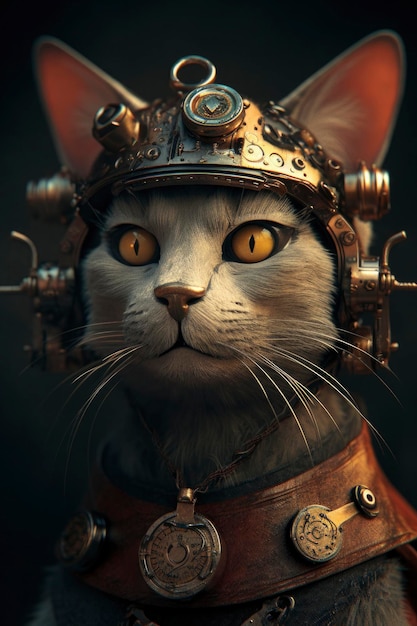 Steampunk cat octane render hyper réaliste générat ai