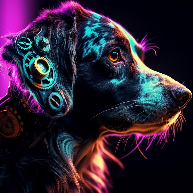 Steampunk Essence Closeup du chien avec des vibrations sombres