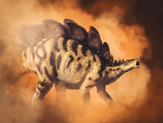 Stegosaurus , dinosaure sur fond de fumée