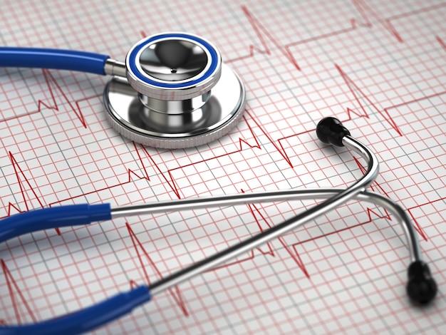 Stéthoscope et cardiogramme ECG médecine concept 3d