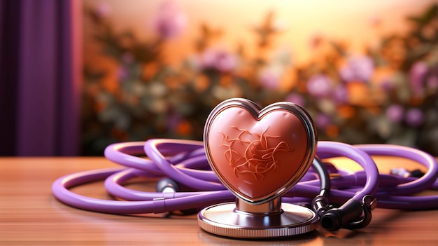 stéthoscope orange avec soins médicaux coeur violet