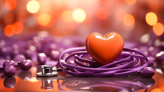 Photo stéthoscope orange avec soins médicaux coeur violet