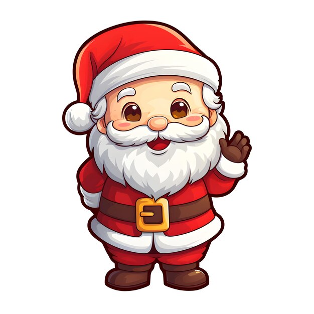 Sticker dessin animé du Père Noël dessinant sur fond blanc concept de Noël et du Nouvel An Generative Ai