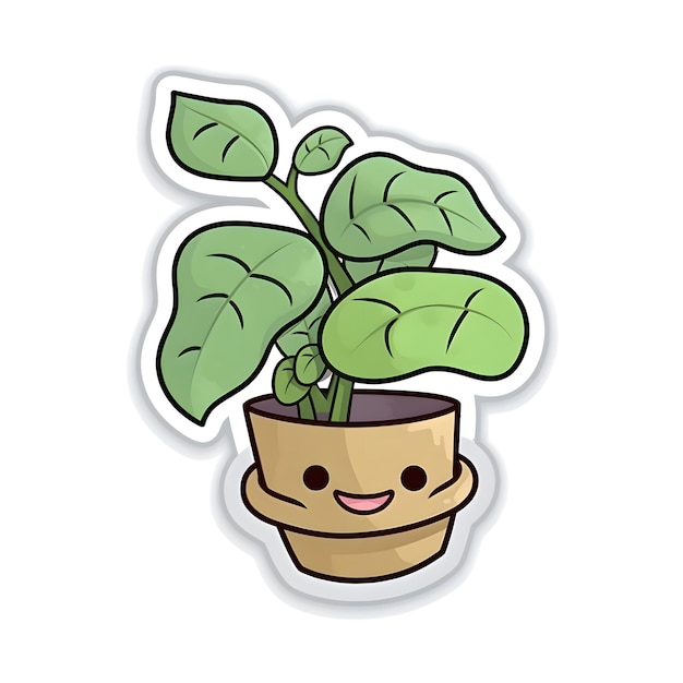 Sticker de plante en pot de kawaii mignon isolé sur un fond blanc