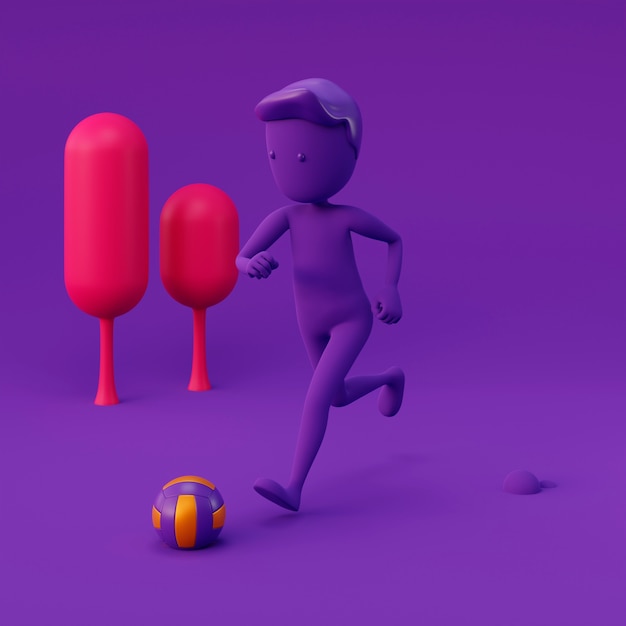 Stickman violet jouant au football