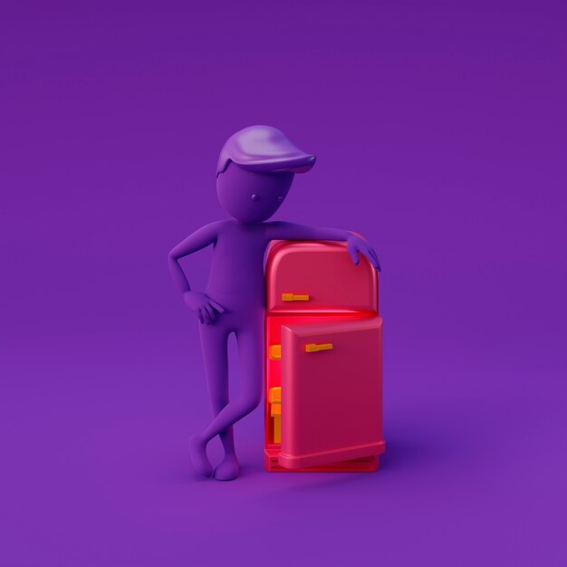 Stickman violet avec réfrigérateur