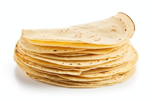 Stock de délicieuses tortillas de maïs isolées sur blanc Arrière-plan délicieuse tortilla de maïs Ai généré