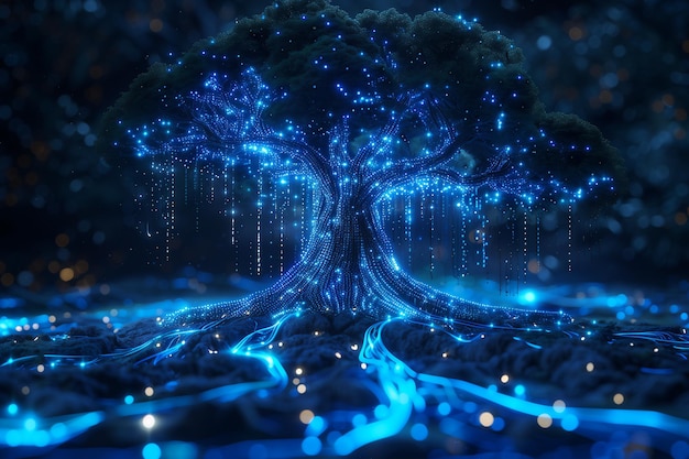 Photo stockage de données d'arbre technologie numérique réseau internet arrière-plan génératif ai