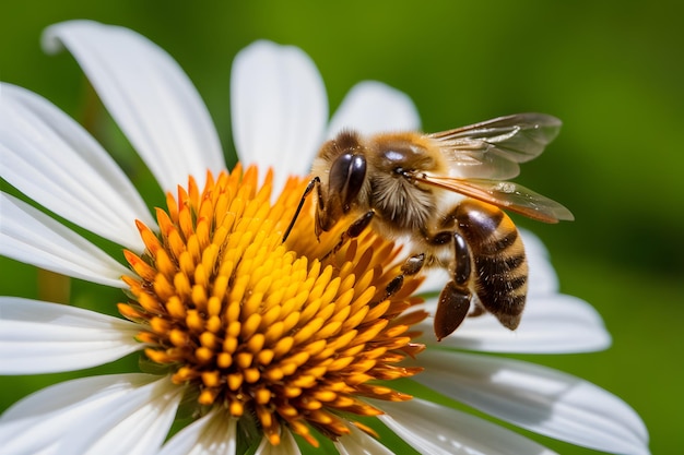 StockImage En gros plan, une abeille recueille diligemment le nectar d'une fleur