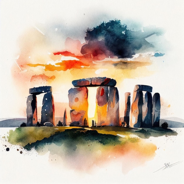 Stonehenge dans un style aquarelle par Generative AI