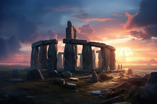 Stonehenge énigmatique à l'aube AI générative