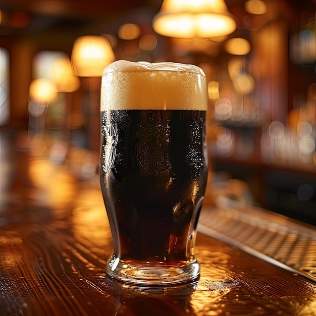 Stout irlandais traditionnel dans une bière Stein dans un vieux pub en bois