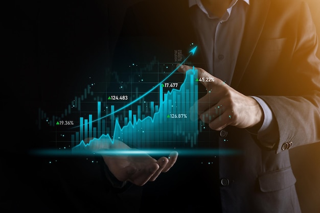 Stratégie et plan financier de développement d'entrepriseAnalyse du graphique financier et de l'investissement graphique du marché Échange d'économie numériquePlan de développement et de croissance croissanteInvestissement boursierbanque