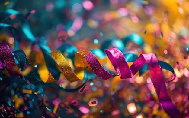 Des streamers tournant dans les airs avec un effet bokeh