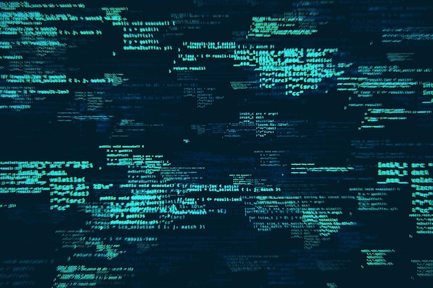 Streaming de code numérique abstrait sur un fond bleu foncé transmettant un concept de cyberspace et de technologie des données Rendering 3D