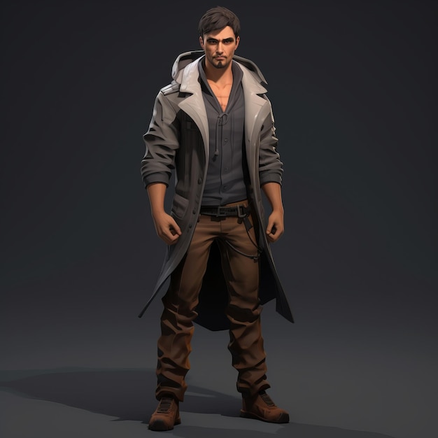 Photo streetsavvy trench coat man 3d render pour les personnages de jeux occasionnels