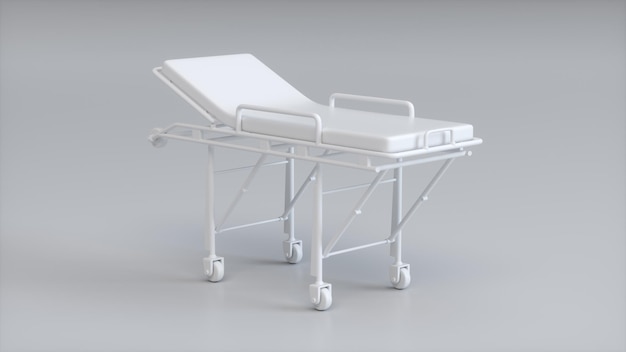 Stretcher médical vide roulant gris doux Studio d'arrière-plan Concept de médecine Render 3D