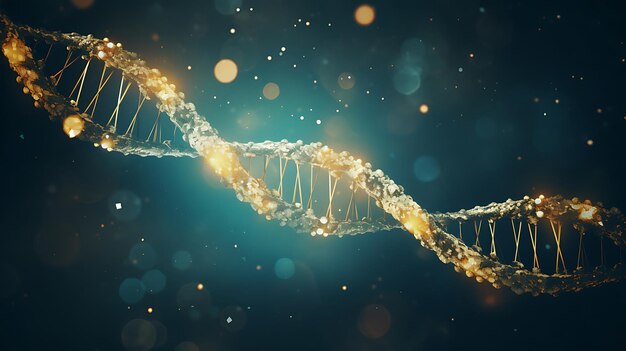 Structure de l'ADN en lumière bleue sur fond sombre IA générative