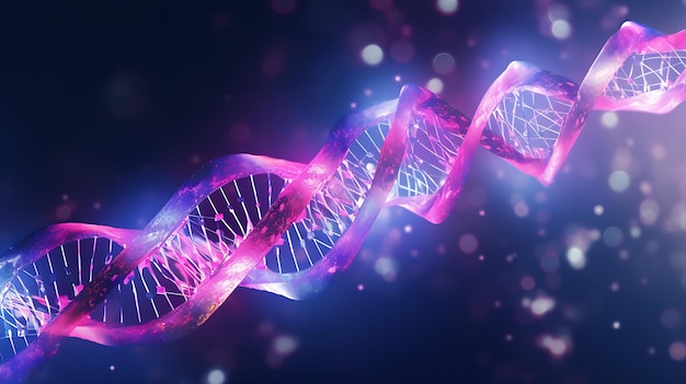 Structure de l'ADN en lumière bleue sur fond sombre IA générative