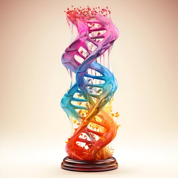 Photo structure de l'adn sur un piédestal illustration 3d de rendu 3d