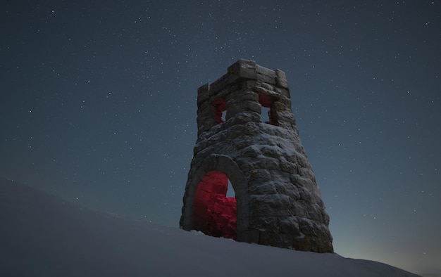 Structure antique de granit la nuit étoilée d'hiver