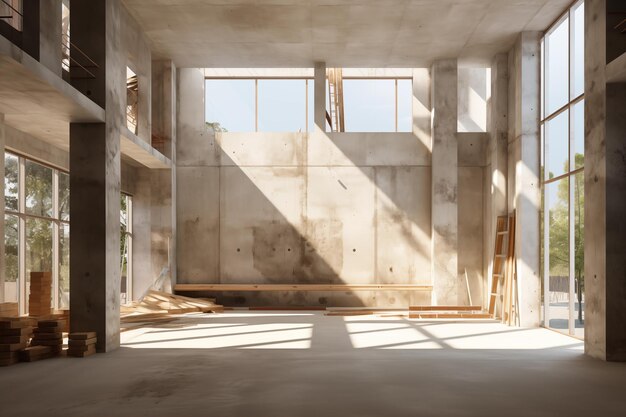 structure en béton dans le bâtiment de chantier avec IA génératrice de lumière solaire