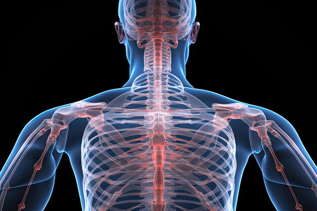 La structure cachée éclairant les os intricats sous le dos musculeux de l'homme créée avec la technologie d'intelligence artificielle générative