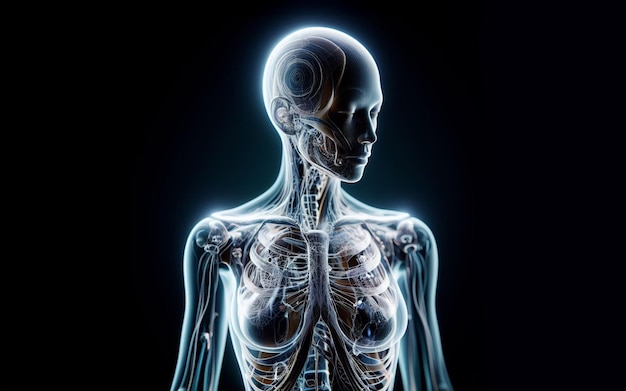 Structure corporelle humaine transparente muscles structure osseuse humaine image aux rayons X de la moitié supérieure