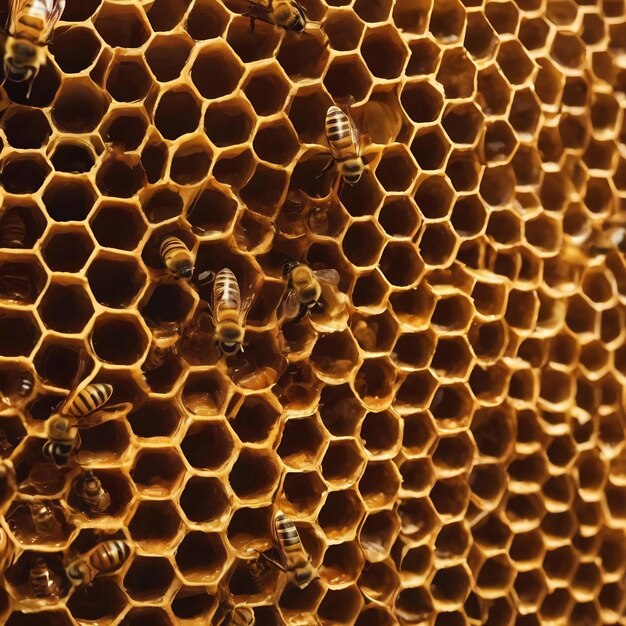 La structure hexagonale abstraite est un nid d'abeille d'une ruche rempli de miel doré.