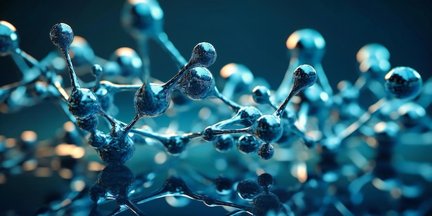 Structure liquide moléculaire sur fond bleu