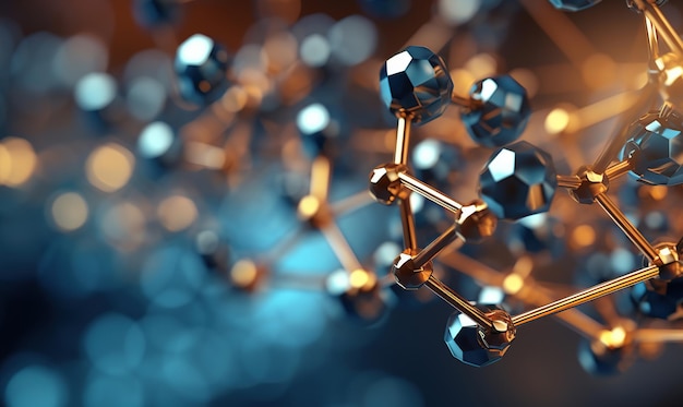 Structure moléculaire 3D de l'atome de bore en gros plan avec l'esthétique du métal liquide