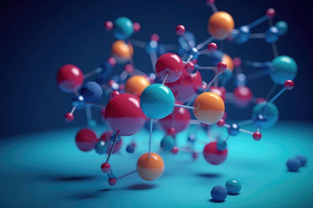 Structure moléculaire avec des connexions entre les atomes IA générative