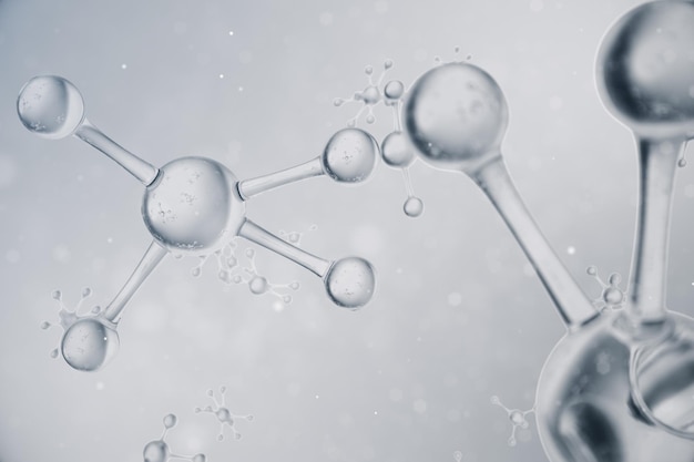 Structure de la molécule d'illustration 3D. Formation médicale scientifique avec des atomes et des molécules. Contexte scientifique pour votre bannière, dépliant, modèle, texte. La molécule est constituée d'éléments chimiques d'atomes.