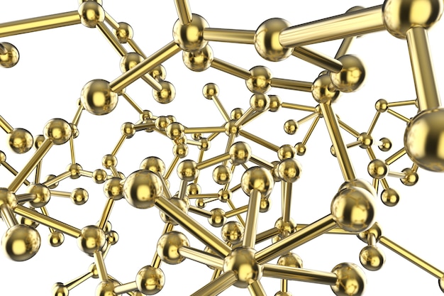 Structure de molécule d'or de rendu 3D isolée sur blanc
