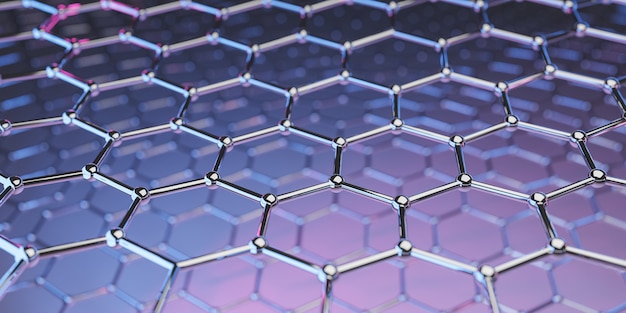 Structure de la nanotechnologie moléculaire du graphène sur violet-rose - rendu 3d