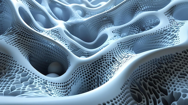 Structure organique abstraite Rendering 3D futuriste d'une surface poreuse avec un motif cellulaire