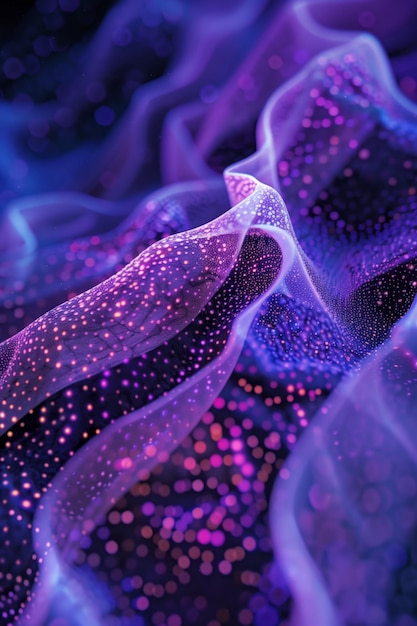 Structure organique ondulée particules lumineuses au néon papier peint de fond abstrait